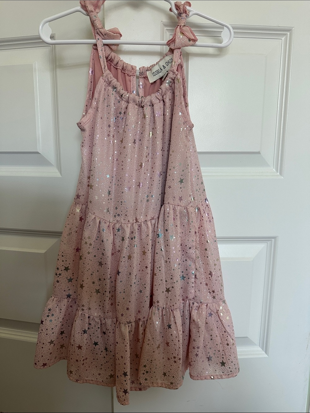 Isobella & Chloe Pink Star Glitter Tie-Shoulder Dress